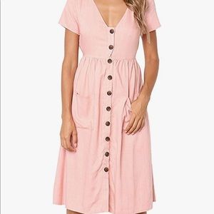 Angashion Women's Dresses-Short Sleeve V Neck T Shirt Midi Skater Dress